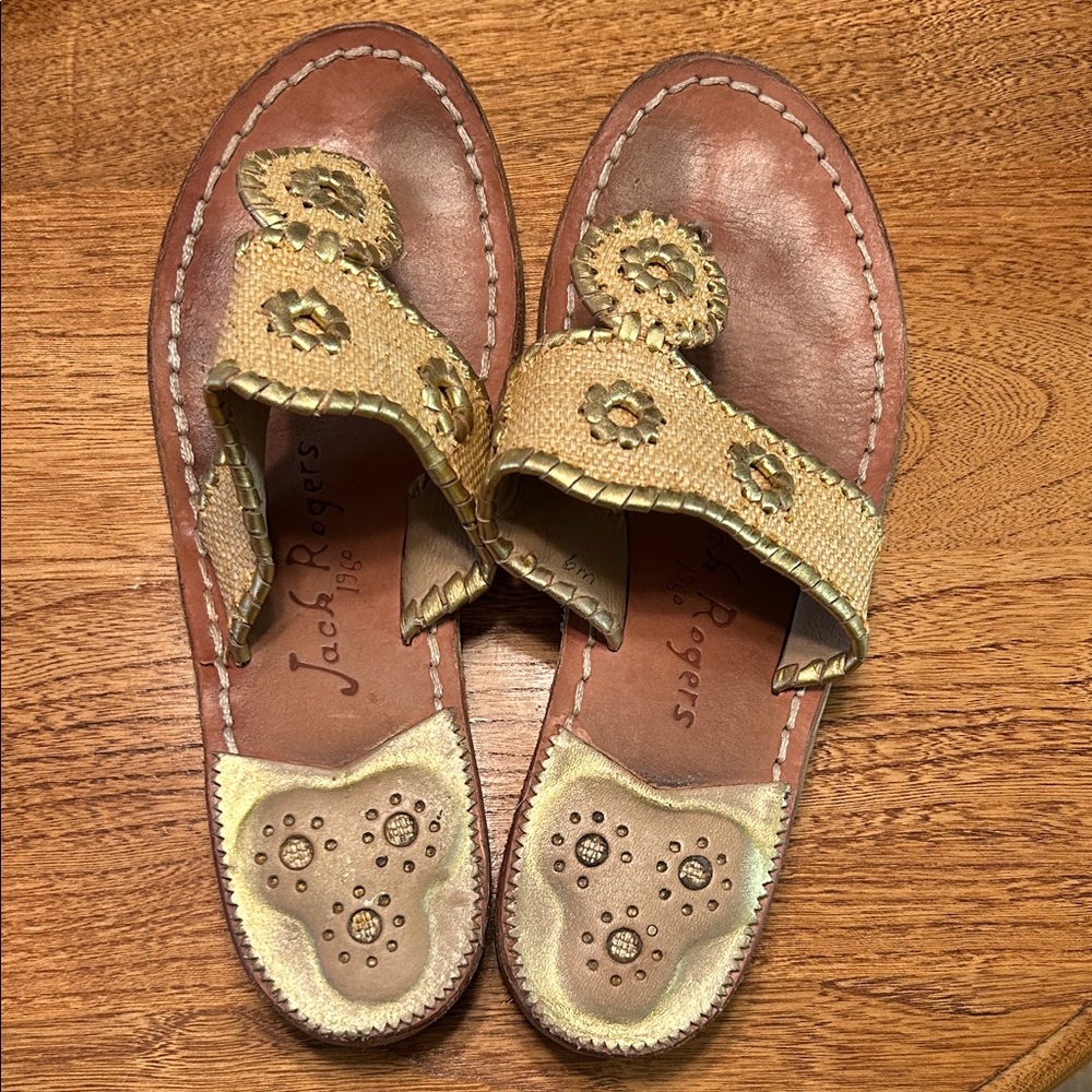 Jack Rogers Metallic Gold and Tan Sandals
